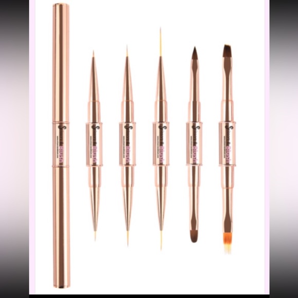 1 Nail Art Set 5 brushes dual ends rose gold caps for both ends NEWin packaging - Picture 1 of 4